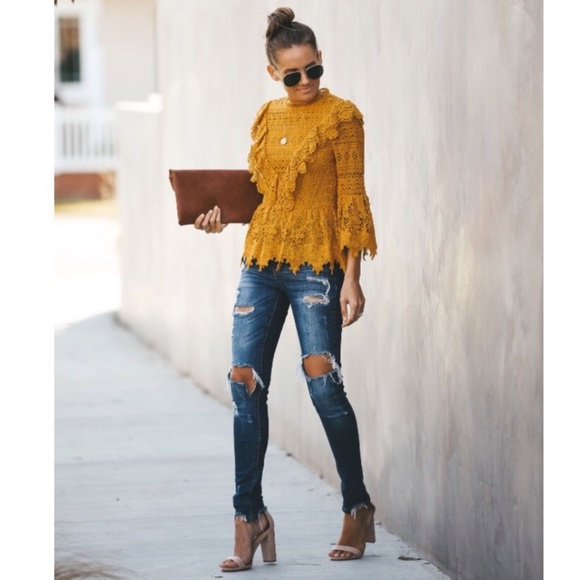 Vici Tops - Vici mustard regal crochet lace top